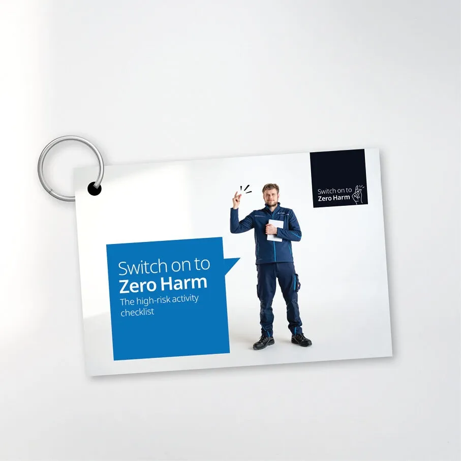 Zero Harm safety checklist card mock-up
