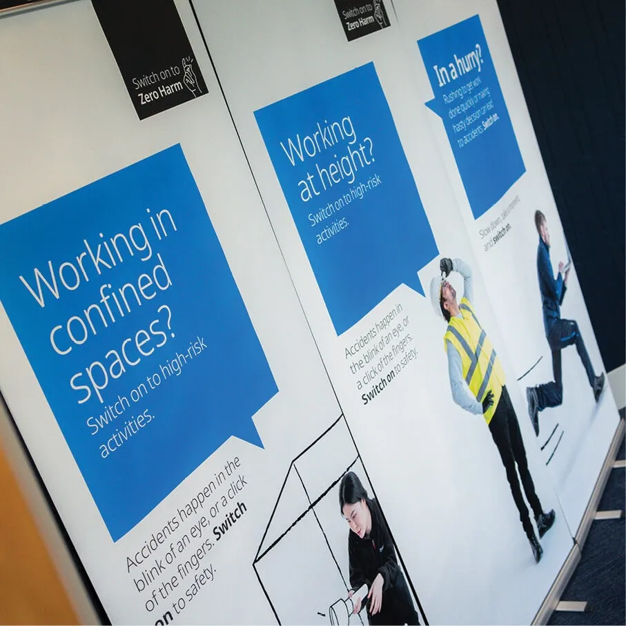 A display of Zero Harm campaign posters
